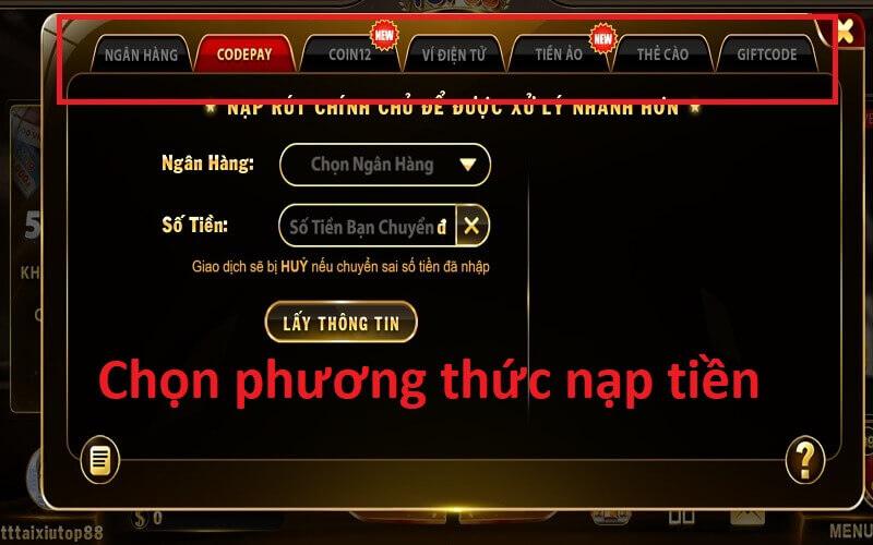 Phương thức nạp tiền Top88