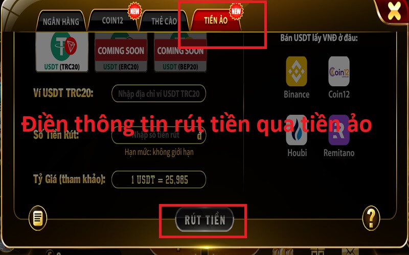 Rút tiền qua tiền ảo Top88